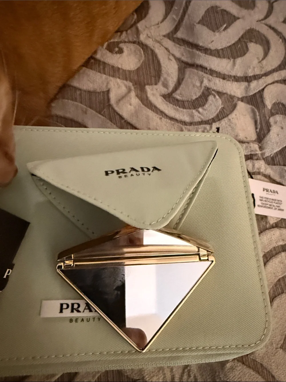 Prada Cosmetic Case in Black with Light Green Trim with 3 👄 $ mirror